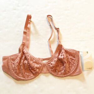 LIVELY NWT Underwire Unlined Lace Bra Shell Pink Womens 38B
